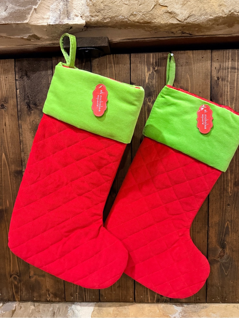 St. Nicholas Square Red and Green Quilted Christmas Stockings (Pair)